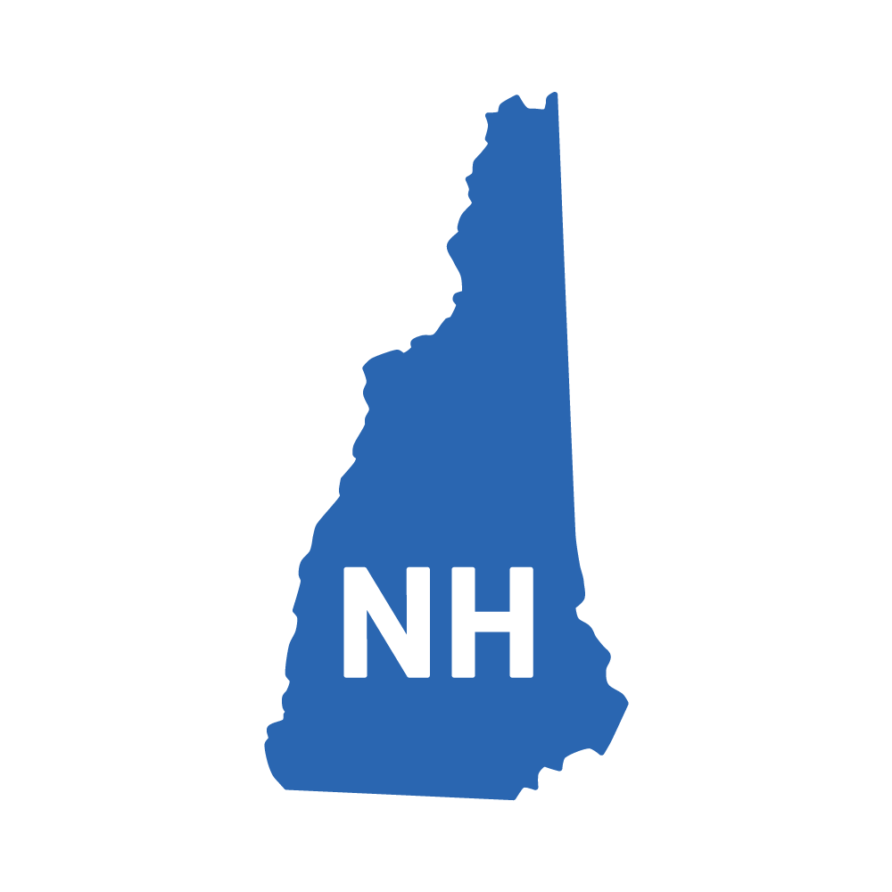 Blue outline of New Hampshire with 