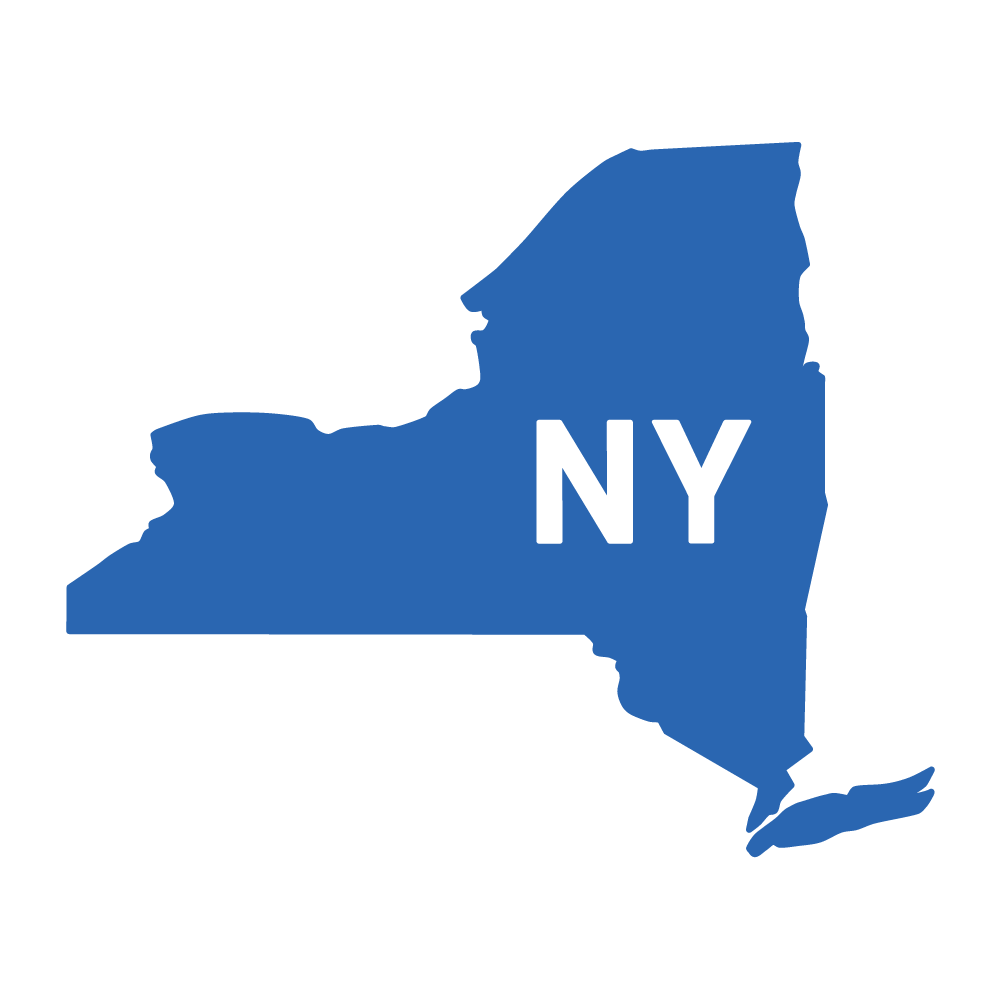 Blue silhouette of New York state with 