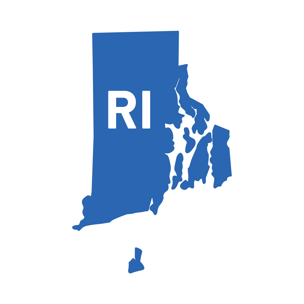 Blue outline of Rhode Island with 