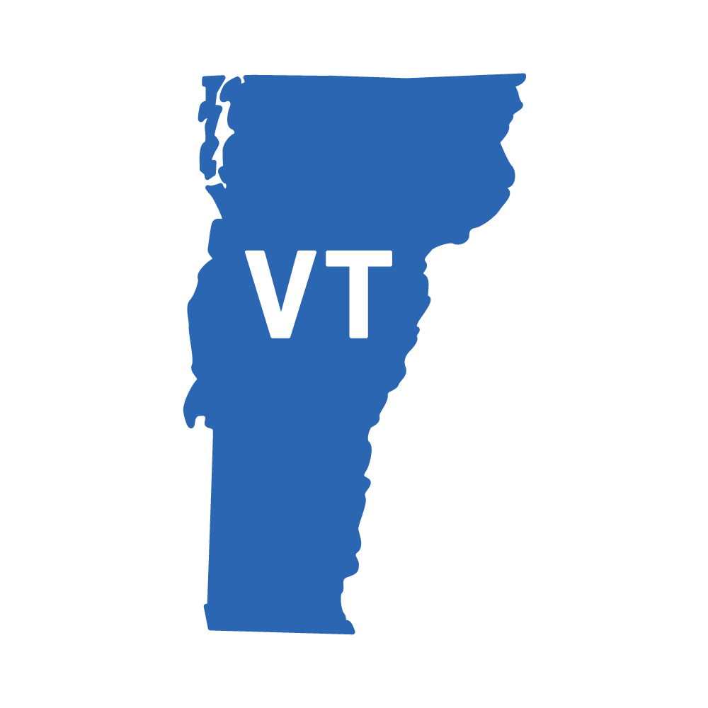 Blue map of Vermont with 