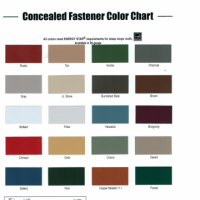 Concealed Fastener Color Chart with 16 color swatches labeled by name