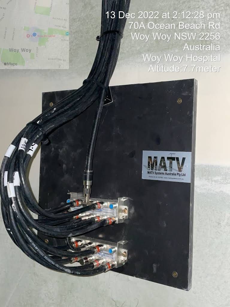 Black Wall-mounted Cable Panel With Coax Cables and Connectors Attached — MATV Systems Australia Pty Ltd in Wickham, NSW