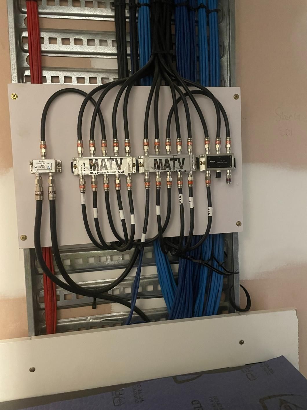 A Bunch of Wires Are Connected to A Box that Says MATV — MATV Systems Australia Pty Ltd in Sydney, NSW