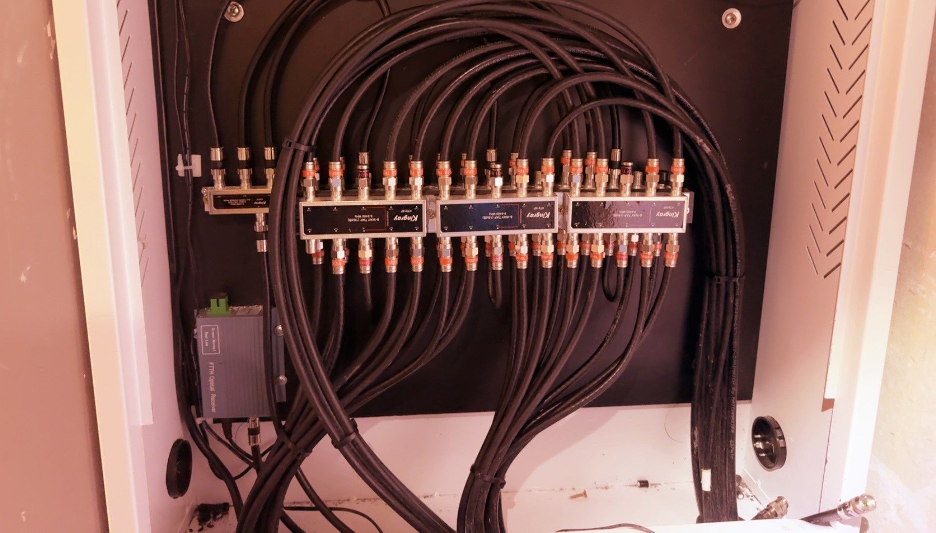 Black Coaxial Cable Distribution Box With Multiple Connections — MATV Systems Australia Pty Ltd in Hunter Valley, NSW