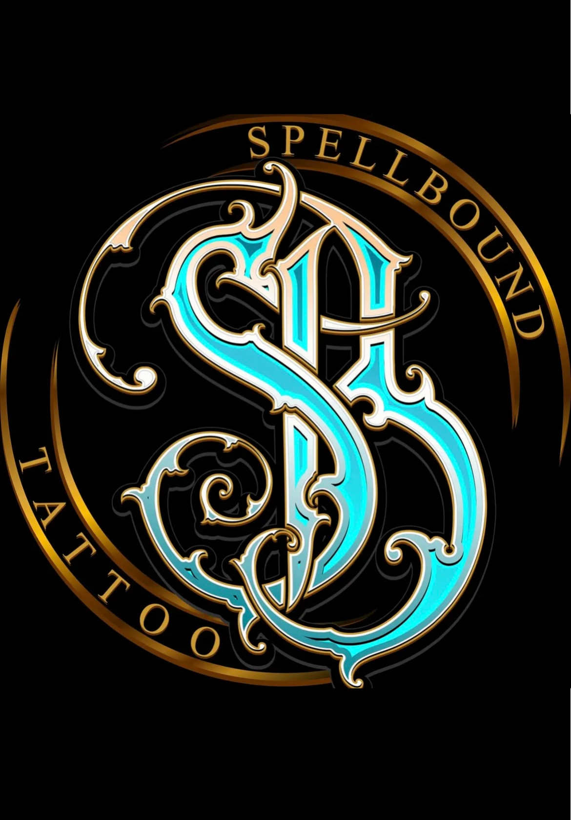 Logo for Spellbound Tattoo: ornate turquoise 