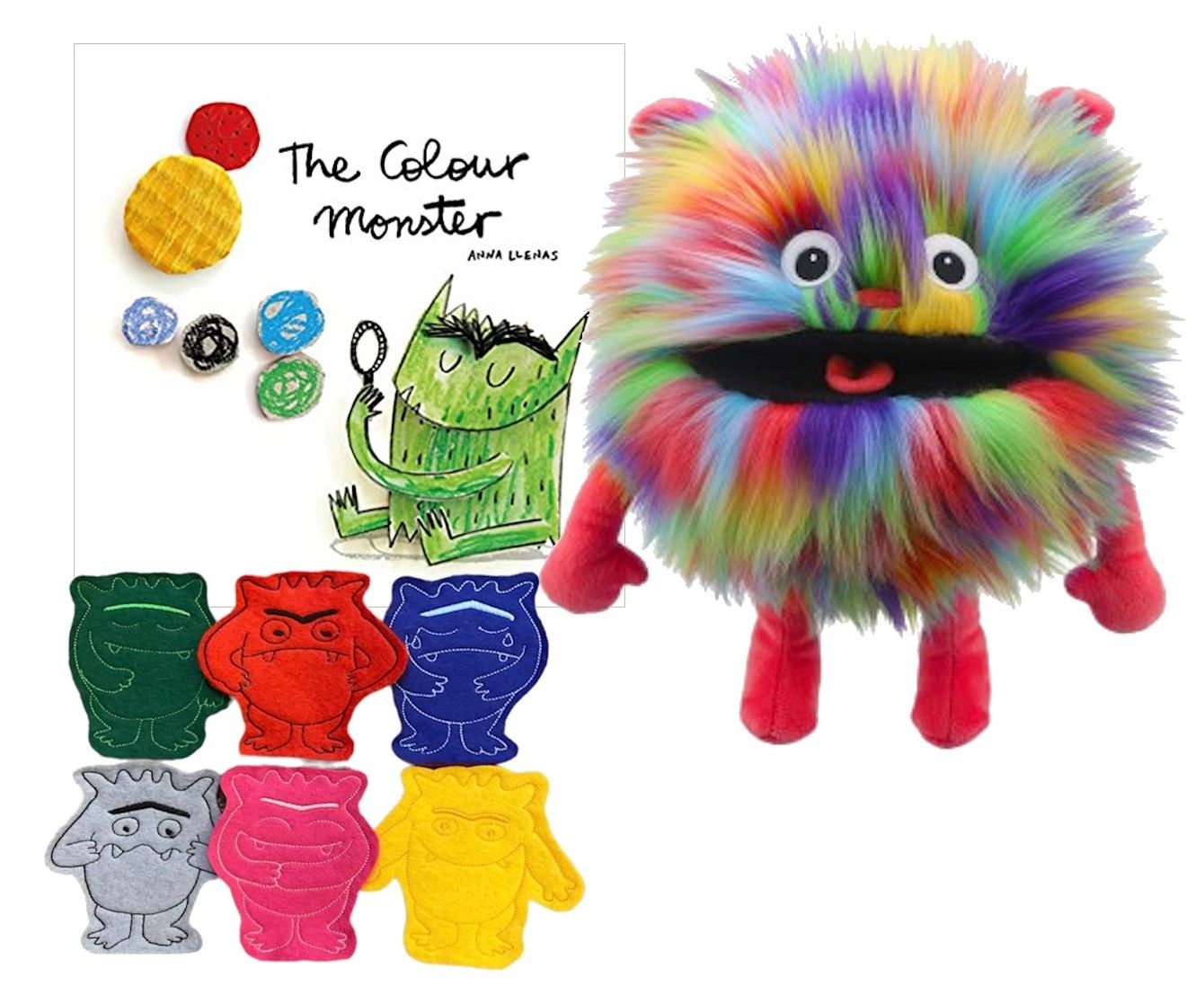 The Colour Monster Puppet including six finger puppets and story book