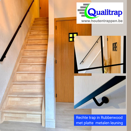 nieuwe houten trap in houtsoort rubberwood geplaatst in Mere