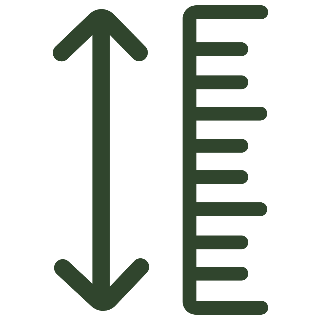 Icono de medición vertical verde con flechas y una escala de regla.