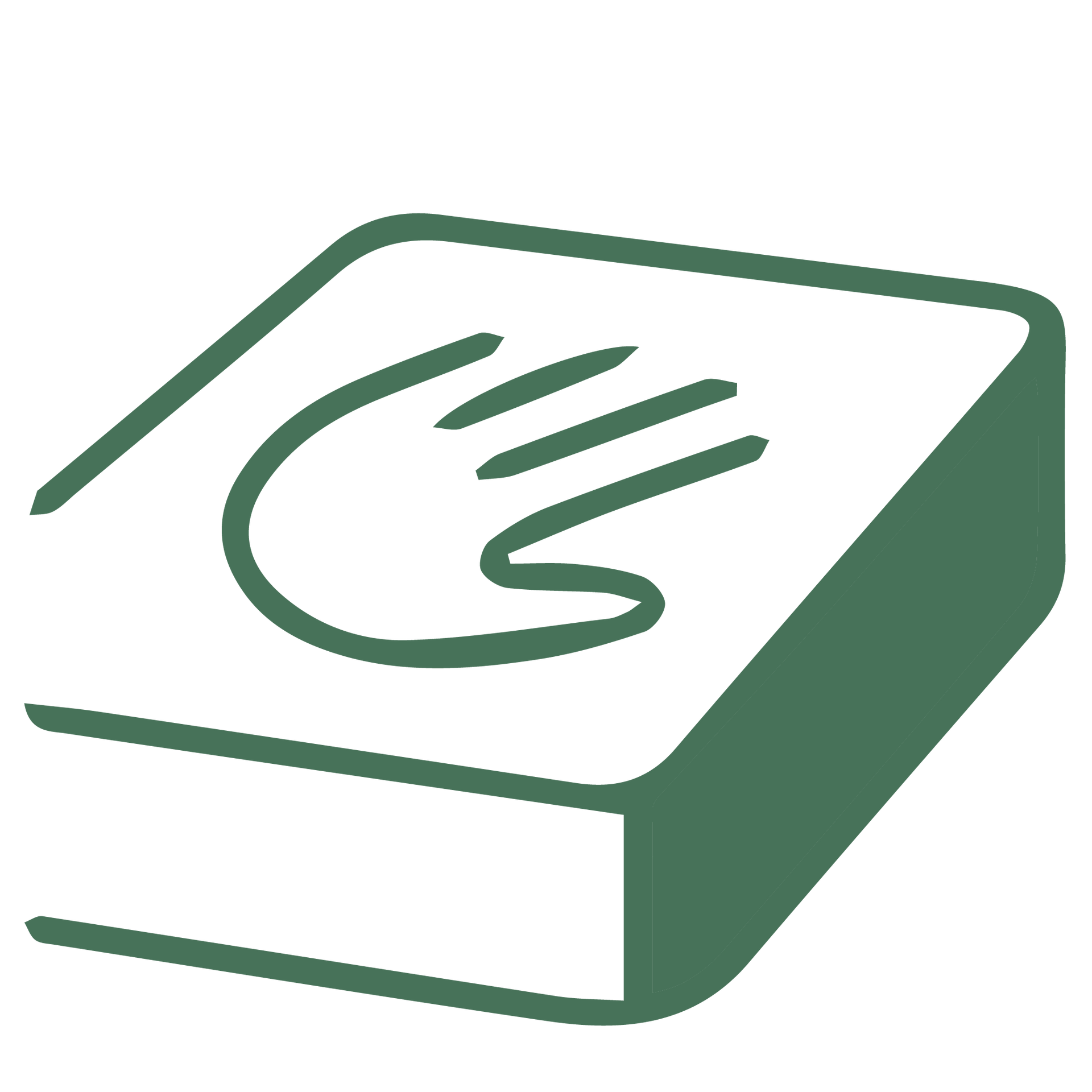Icono verde y blanco de cartas apiladas con un símbolo de una mano en la parte superior.