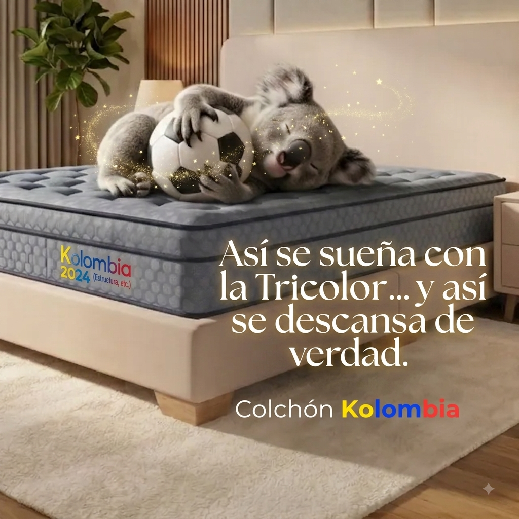 Anuncio promocional de un conjunto de colchón blanco con texto rosa y oferta de “46% de descuento”.
