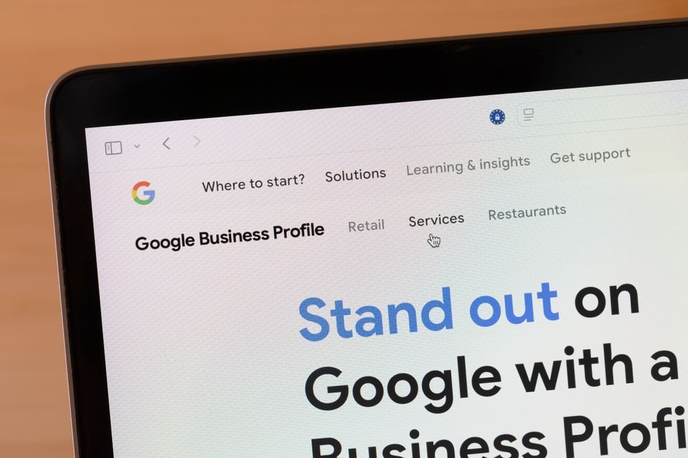 Google Business Profile webpage on a screen with the headline “Stand out on Google”