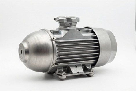 Silver industrial electric motor on a white background