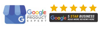 A google logo next to a google 5 star business logo