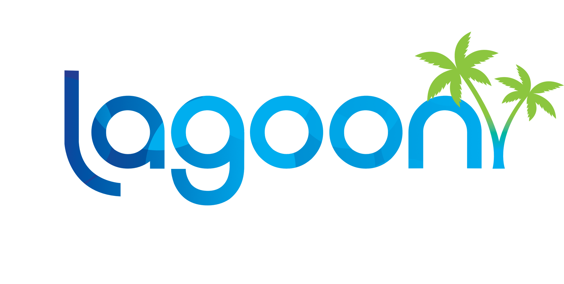 The logo for lagoon is blue and green with palm trees.