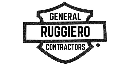 A black and white logo for general ruggiero contractors.