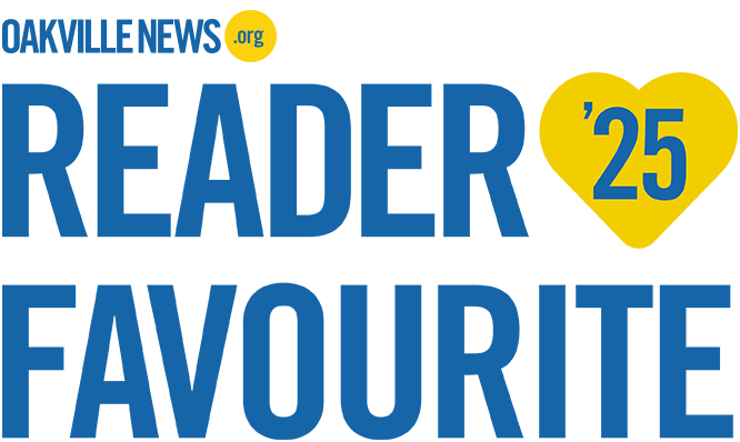 Oakville News Reader Favourite ’25 logo with bold blue text and a yellow heart containing the number 25.