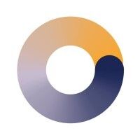 Abstract circular logo with orange, purple, and navy gradient ring on white background
