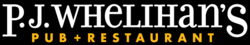 P.J. Whelihan’s Pub + Restaurant logo in white and gold on a black background