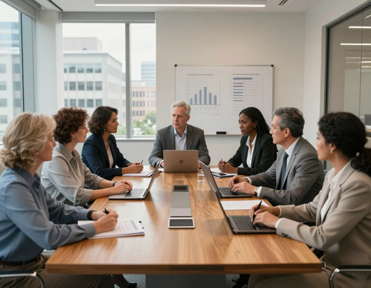 Reunión de negocios alrededor de una mesa de conferencias en una oficina
