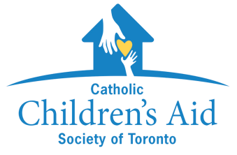 Blue house logo with hands cradling a yellow heart;