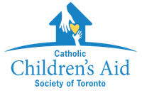 Logo: Blue house with hands around a yellow heart; 