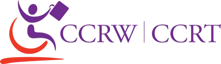 Logo with a purple figure carrying a box, the words CCRW | CCRT.
