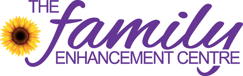 Logo for The Family Enhancement Centre: celebrating 20 years with a purple banner and sunflower.