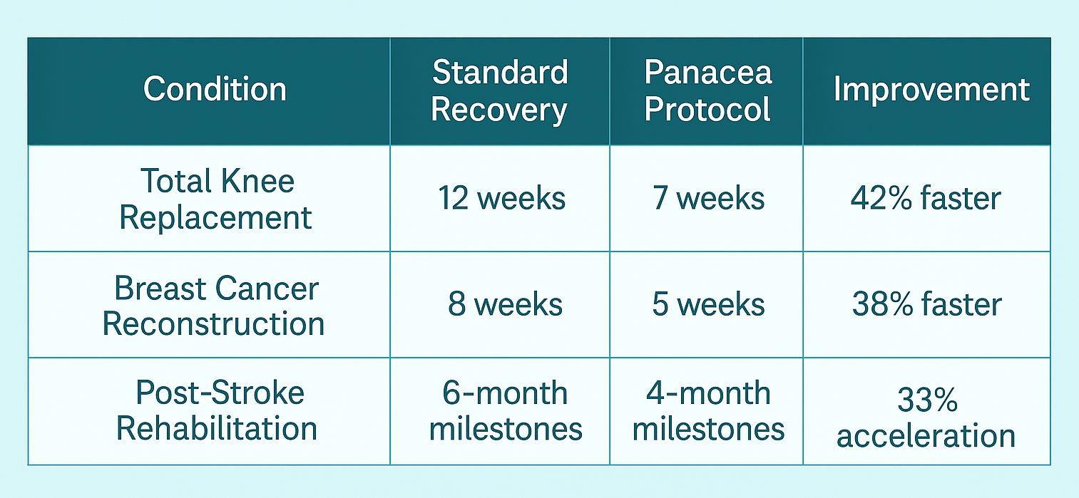Table comparing recovery times for different conditions using standard vs. 