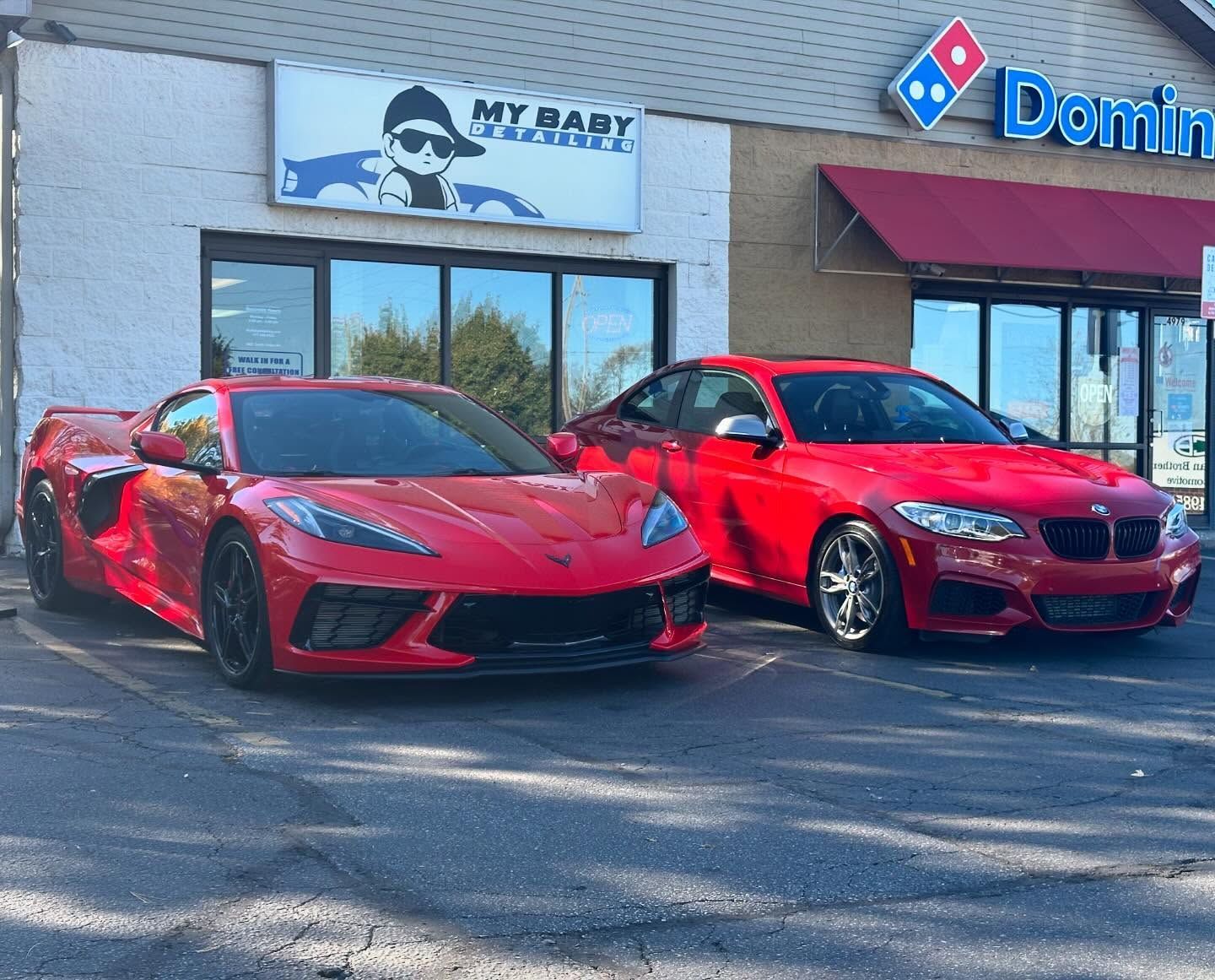 2020 Chevrolet Corvette and a red BMW 2