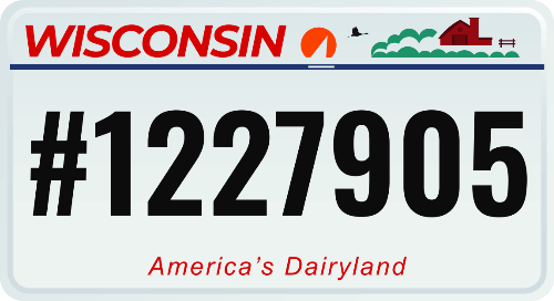 Wisconsin license plate with the number #1227905 and 