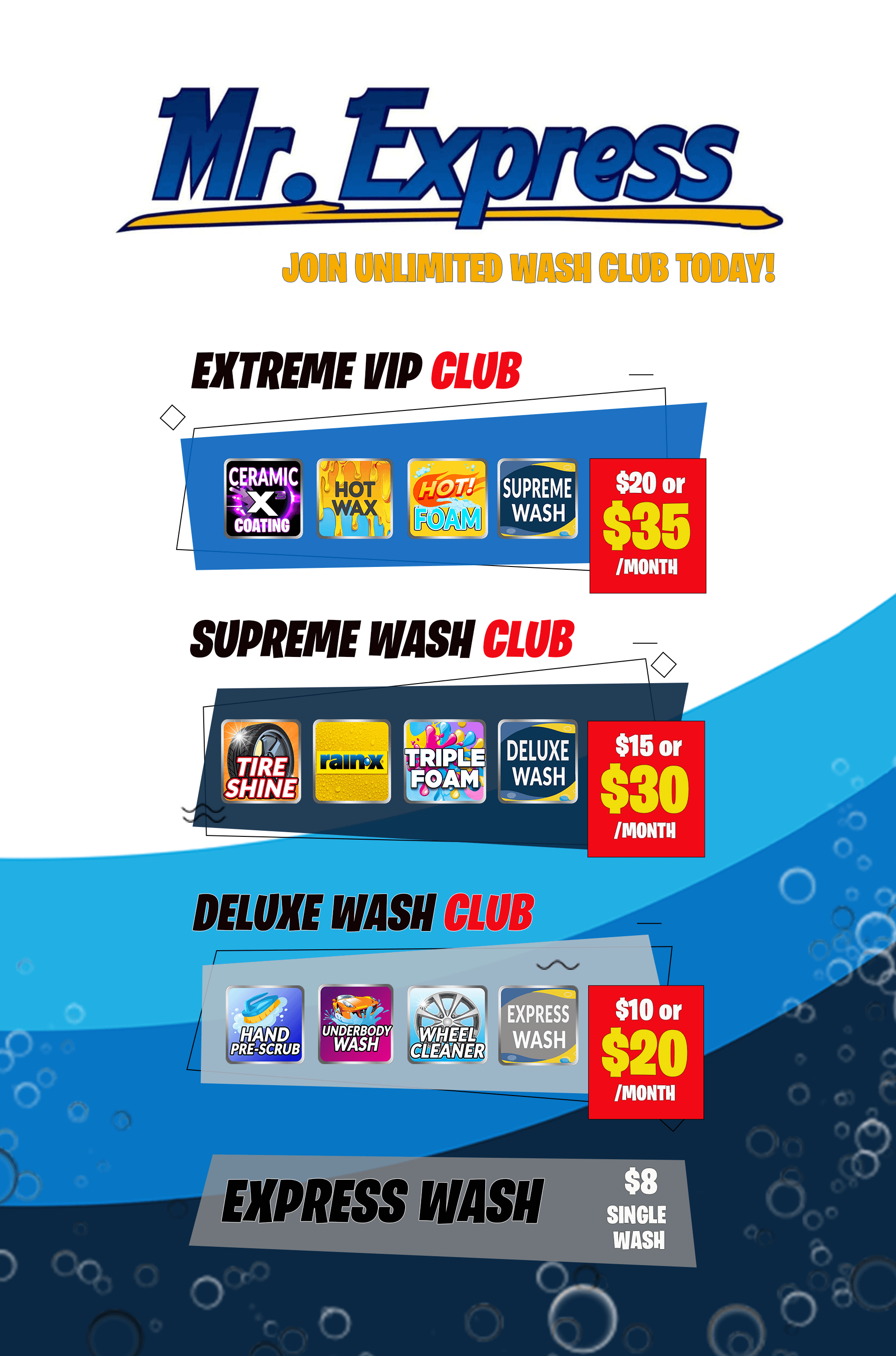 mr express car wash menu in texas