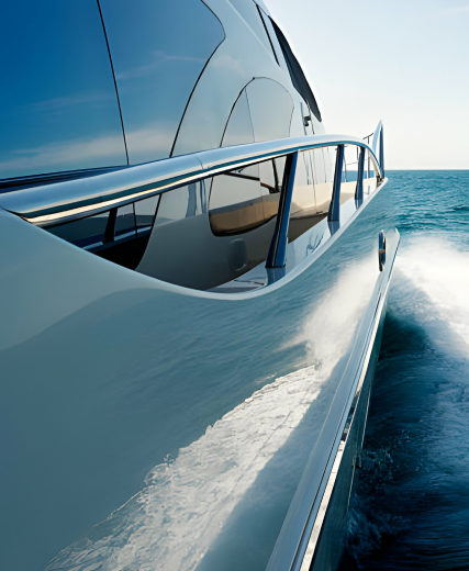 A boat is floating on top of a body of water