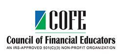 COFE logo with green-blue icon and text “Council of Financial Educators,” nonprofit IRS 501(c)(3) statement