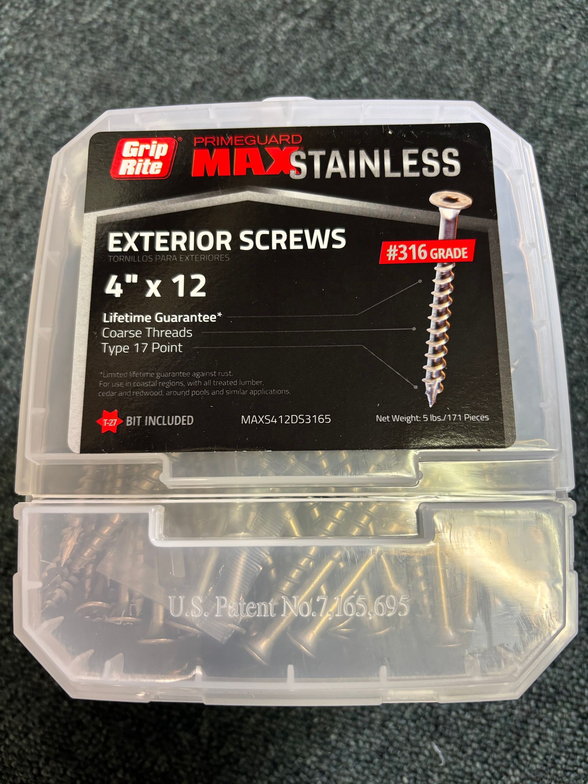 Box of black steel stakes in store packaging, labeled 
