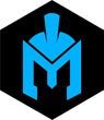 Blue stylized M logo inside a black hexagon on a white background