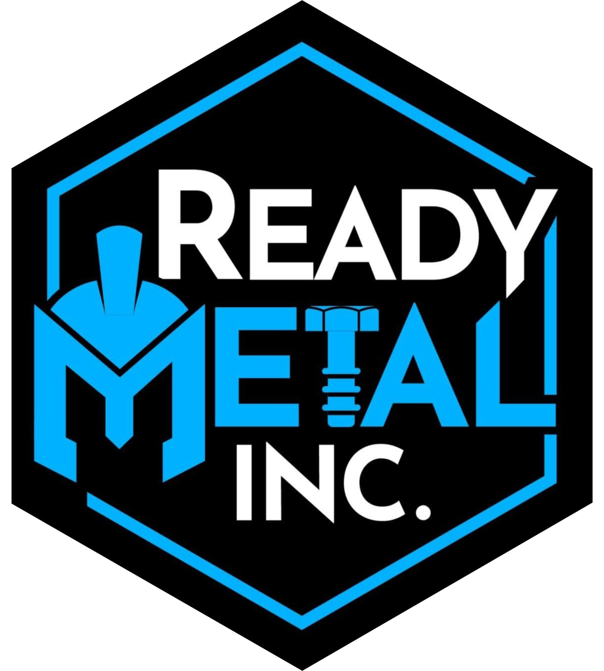 Ready Meal Inc. logo in blue and white inside a black hexagon