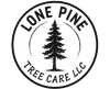 Circular logo for Lone Pine Tree Care LLC featuring a black silhouette of a pine tree in the center on a white background.
