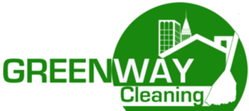 A green logo for greenway cleaning with a broom