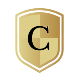 Gold shield with a large black 