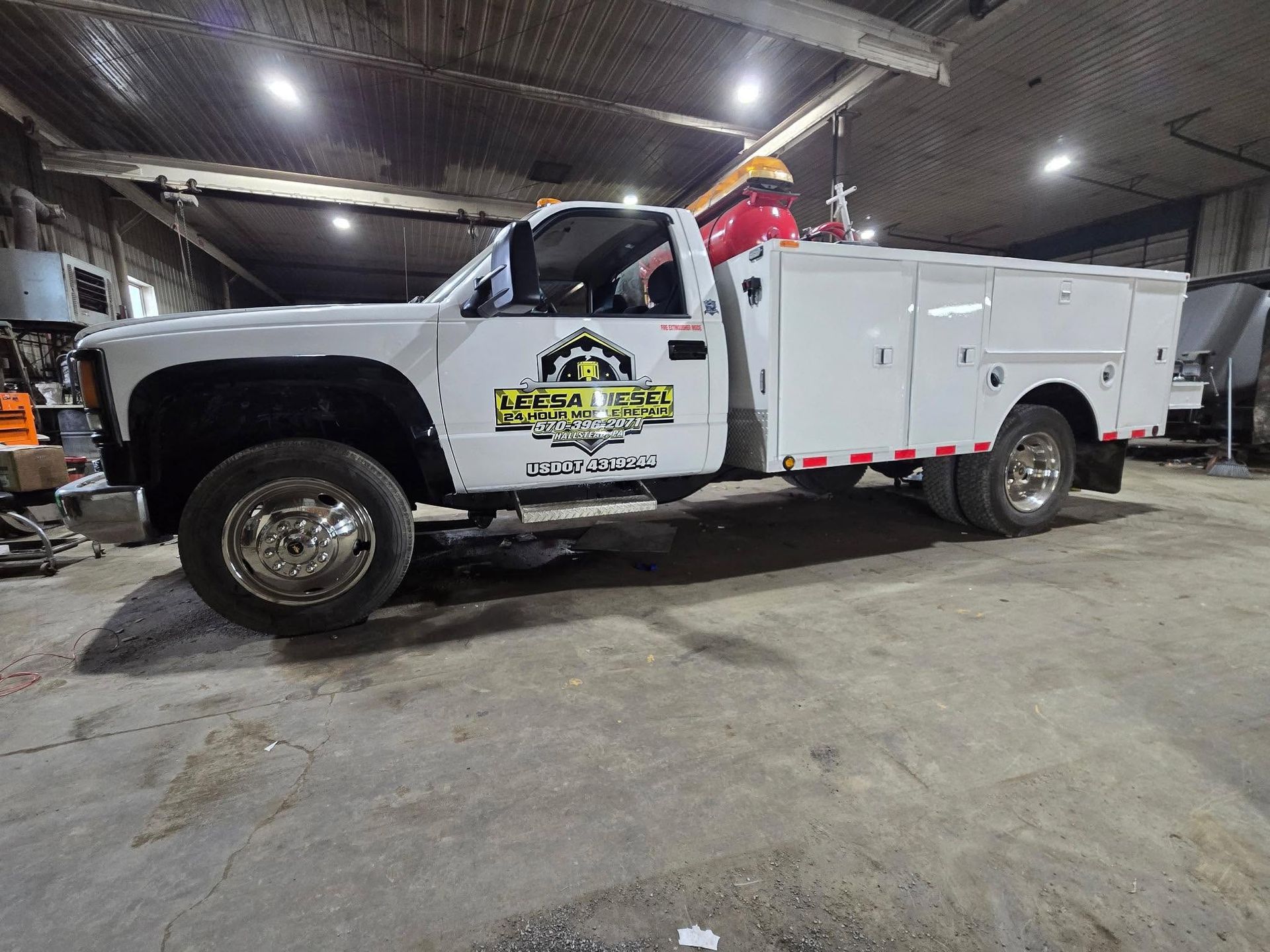 Leesa Diesel 24/7 mobile service truck profile view