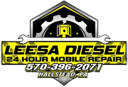 Leesa Diesel 24-hour mobile repair logo with phone number and Hallstead, PA text