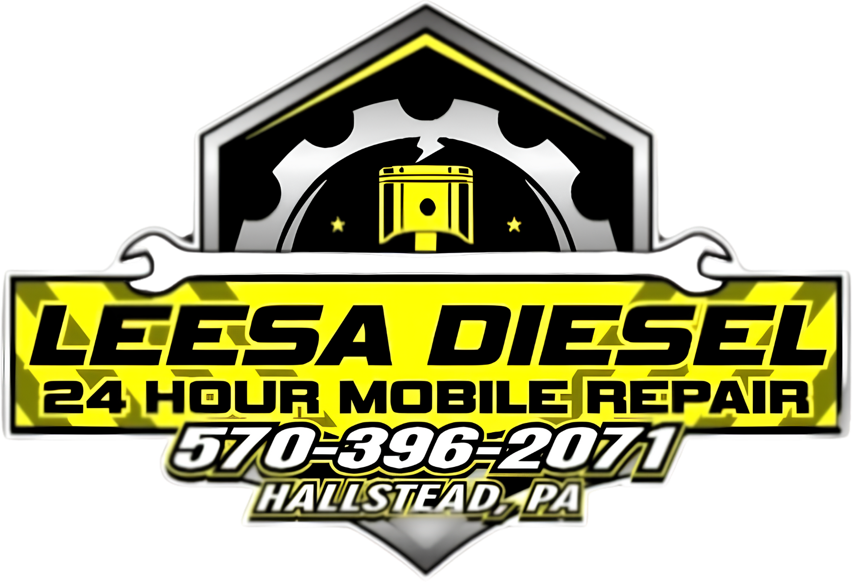 Leesa Diesel 24-hour mobile repair logo with phone number and Hallstead, PA text