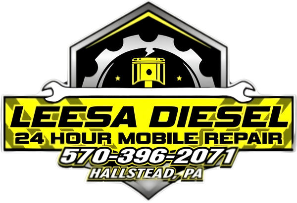 Leesa Diesel 24-hour mobile repair logo with phone number and Hallstead, PA text