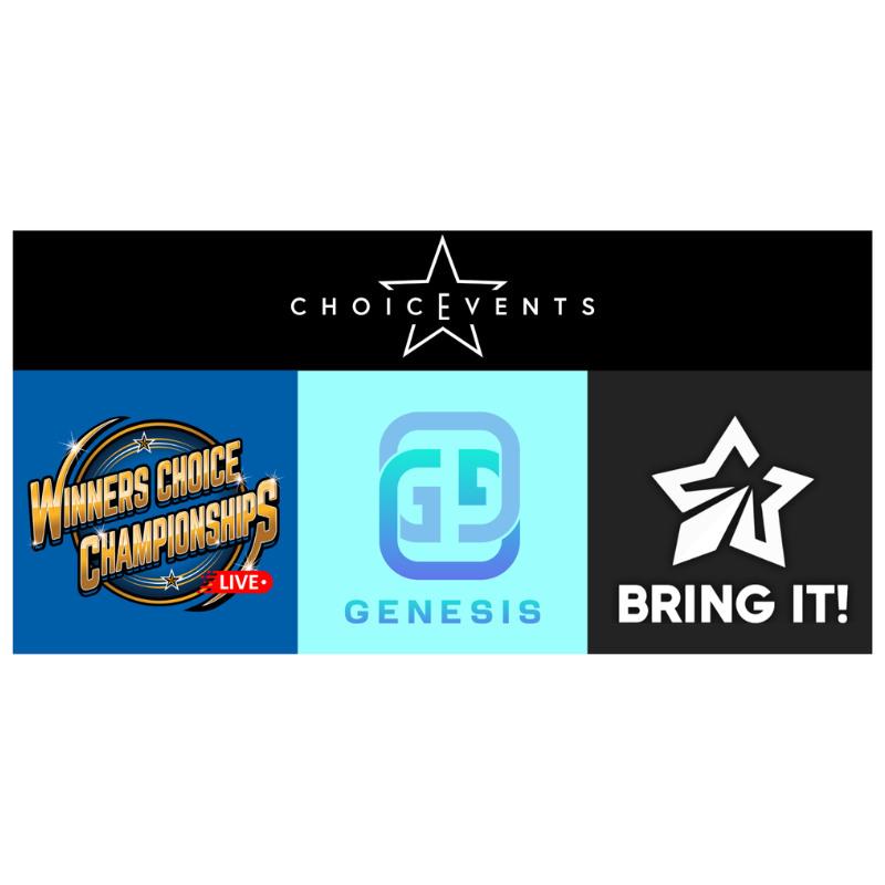 Logos for Choice Events: Winners Choice Championships, Genesis, and Bring It!