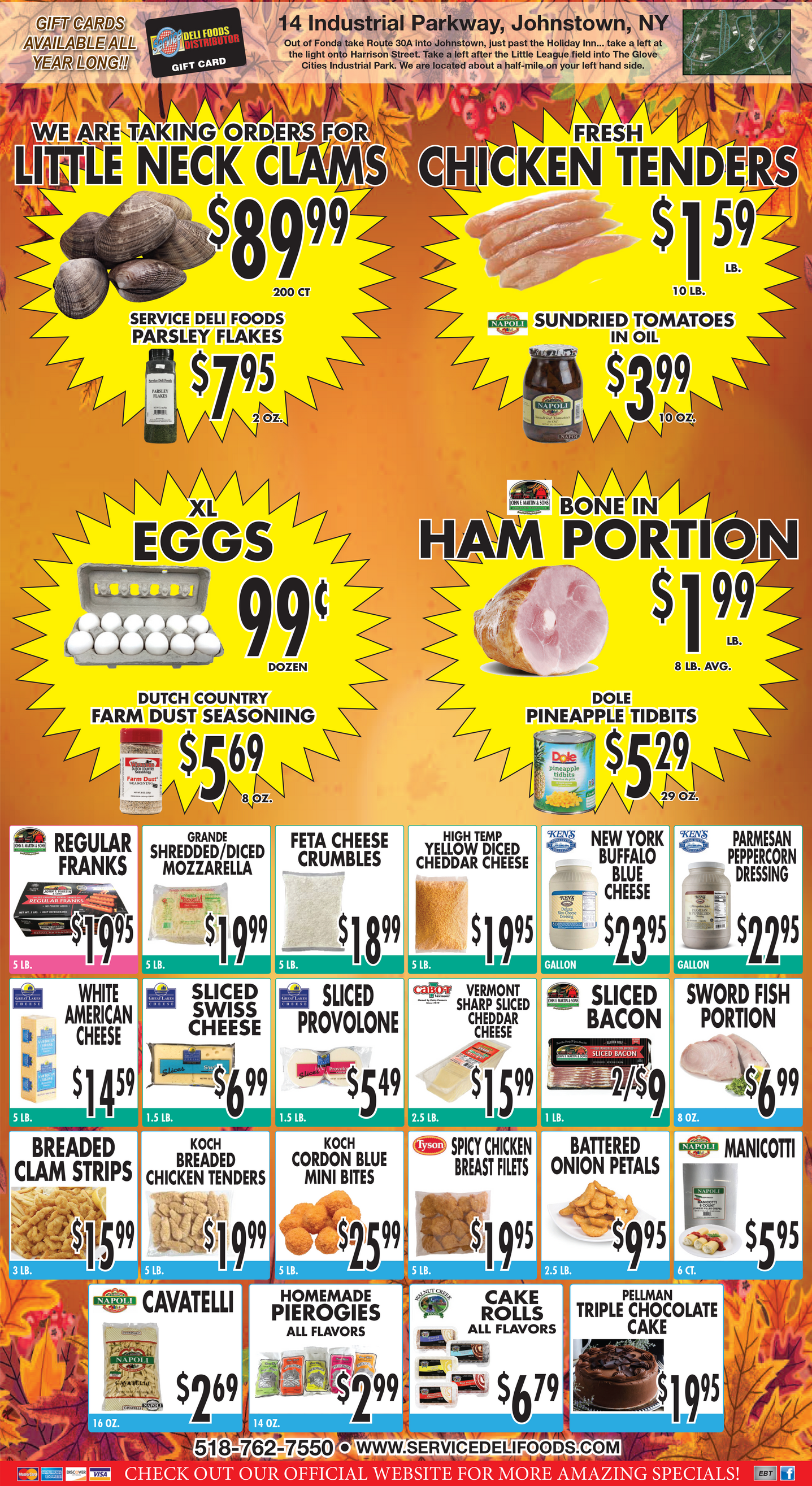 A grocery store flyer advertising various food items like wings, ground beef, eggs, and pantry staples with prices. A grocery store flyer advertising various food items like wings, ground beef, eggs, and pantry staples with prices.