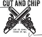 Cut and Chip logo: Crossed chainsaws, black and white, with the text 