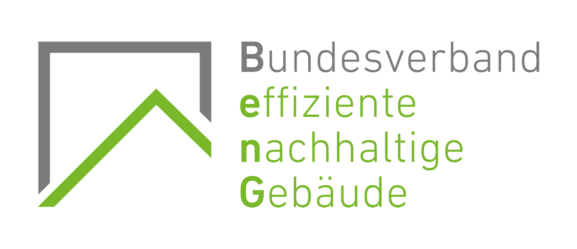 Logo of the Bundesverband effiziente nachhaltige Gebäude, with a green roof shape and text in gray and green.