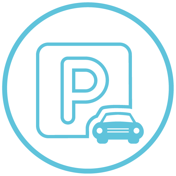 Blaues Parkplatzsymbol mit einem Auto.