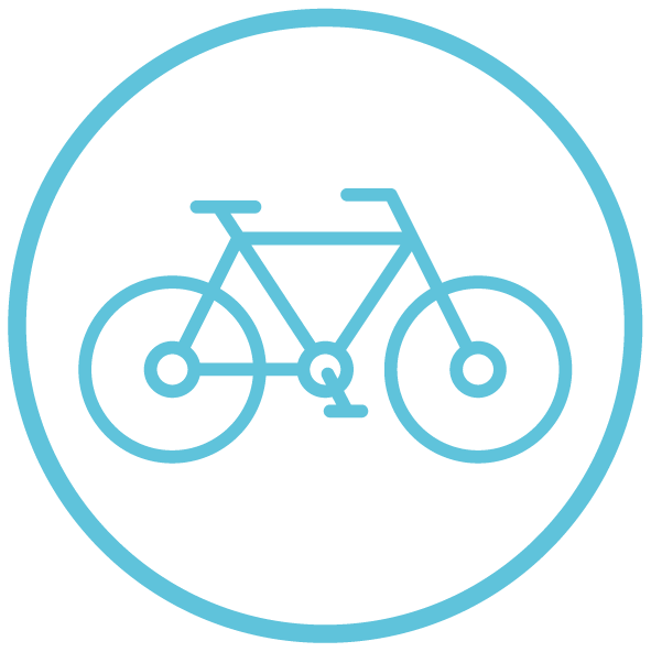 Hellblaues Fahrradsymbol in einem blauen Kreis.