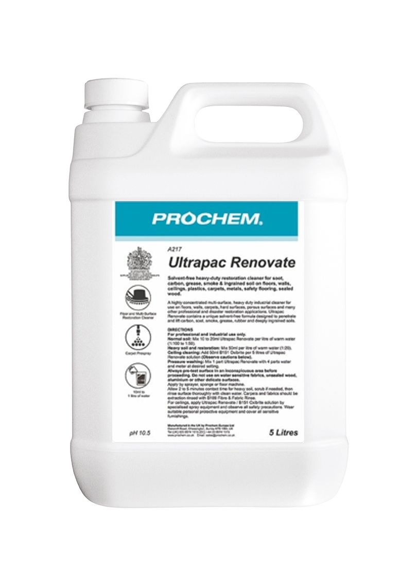 White jug of Prochem Ultrapac Renovate cleaning solution.
